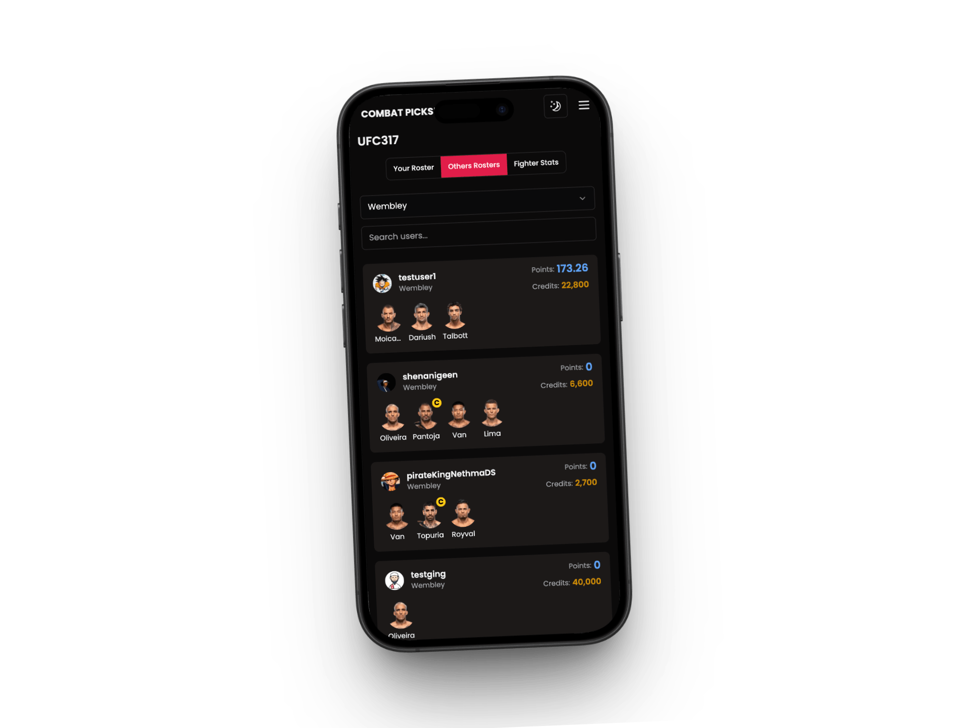 Check opponents rosters screen